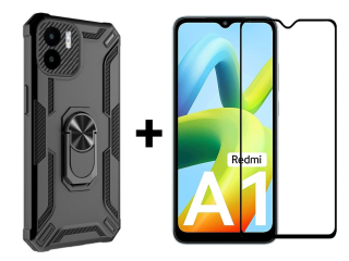 SKLO + KRYT 2v1 pre Xiaomi Redmi A1 / Redmi A2 - Tvrdený Zadný kryt WARSHIP čierny