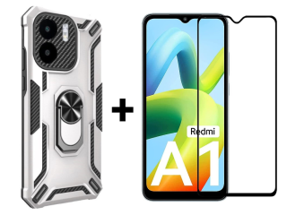 SKLO + KRYT 2v1 pre Xiaomi Redmi A1 / Redmi A2 - Tvrdený Zadný kryt WARSHIP sivý