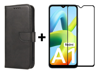 SKLO + PUZDRO 2v1 pre Xiaomi Redmi A1 / Redmi A2 - Peňaženkové puzdro BUCKLE čierne