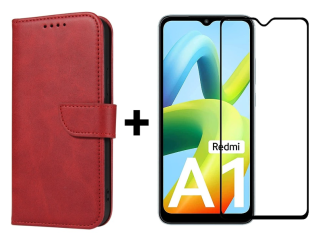 SKLO + PUZDRO 2v1 pre Xiaomi Redmi A1 / Redmi A2 - Peňaženkové puzdro BUCKLE červené