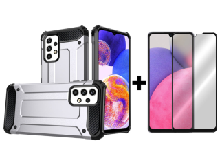 SKLO + KRYT 2v1 pre Samsung Galaxy A33 5G - Tvrdený Zadný kryt HYBRID sivý