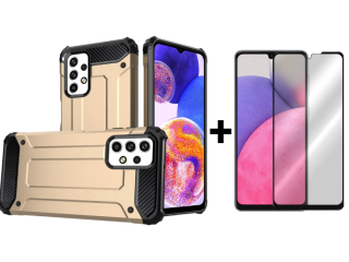 SKLO + KRYT 2v1 pre Samsung Galaxy A33 5G - Tvrdený Zadný kryt HYBRID zlatý