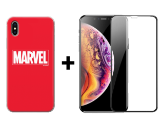 9D SKLO + KRYT 2v1 pre Apple iPhone X , XS - MARVEL 002 červený