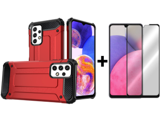 SKLO + KRYT 2v1 pre Samsung Galaxy A33 5G - Tvrdený Zadný kryt HYBRID červený