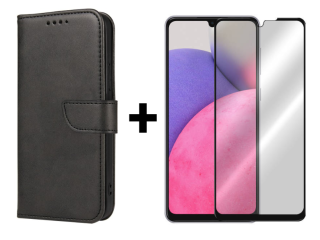 SKLO + PUZDRO 2v1 pre Samsung Galaxy A33 5G - Peňaženkové puzdro BUCKLE čierne
