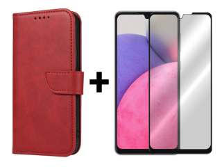 SKLO + PUZDRO 2v1 pre Samsung Galaxy A33 5G - Peňaženkové puzdro BUCKLE červené