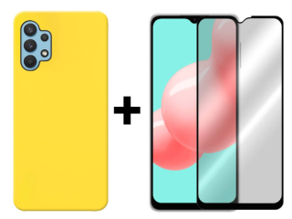 SKLO + KRYT 2v1 pre Samsung Galaxy A32 5G - Silikónový Zadný kryt MATT žltý