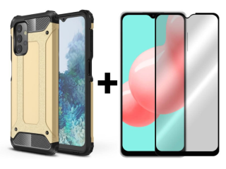 SKLO + KRYT 2v1 pre Samsung Galaxy A32 5G - Tvrdený Zadný kryt HYBRID zlatý