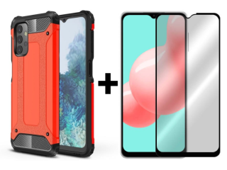 SKLO + KRYT 2v1 pre Samsung Galaxy A32 5G - Tvrdený Zadný kryt HYBRID červený