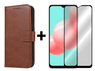 SKLO + PUZDRO 2v1 pre Samsung Galaxy A32 5G - Peňaženkové puzdro BUCKLE hnedé