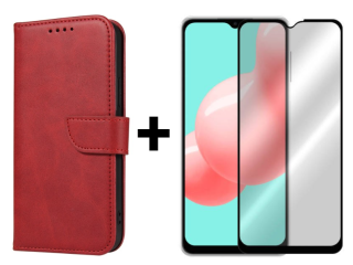 SKLO + PUZDRO 2v1 pre Samsung Galaxy A32 5G - Peňaženkové puzdro BUCKLE červené