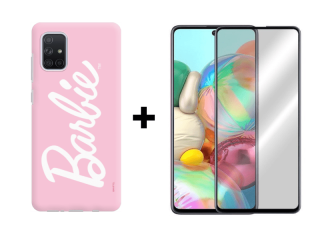9D SKLO + PÚZDRO 2v1 pre Samsung Galaxy A71 Barbie ružové