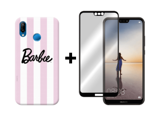 9D SKLO + PÚZDRO 2v1 pre HUAWEI P20 Lite Barbie ružovo biele