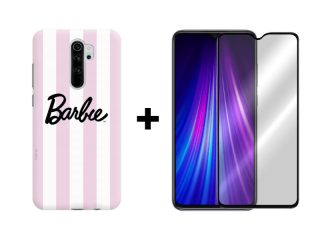 9D SKLO + PÚZDRO 2v1 pre Xiaomi Redmi Note 8 Pro barbie ružovo biele