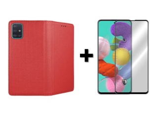 9D SKLO + PÚZDRO 2v1 pre Samsung Galaxy A52 / A52 5G / A52s Knižkové červené
