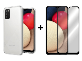 9D SKLO + PÚZDRO 2v1 pre Samsung Galaxy A02s priesvitné