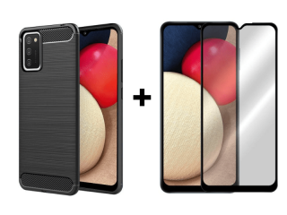 9D SKLO + PÚZDRO 2v1 pre Samsung Galaxy A02s carbon čierne