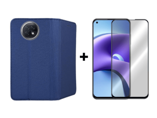 9D SKLO + PÚZDRO 2v1 pre Xiaomi Redmi Note 9T Knižkové púzdro modré