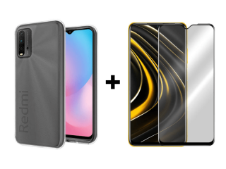 9D SKLO + PÚZDRO 2v1 pre Xiaomi Redmi 9T / Xiaomi Poco M3 priesvitné