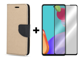 9D SKLO + PÚZDRO 2v1 pre Samsung Galaxy A52 / A52 5G / A52s - Fancy zlato čierne