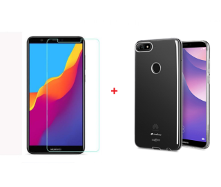 SKLO + PÚZDRO 2v1 pre HUAWEI Y7 (2018) priesvitné