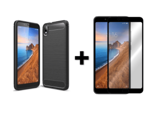 9D SKLO + PÚZDRO 2v1 pre Xiaomi Redmi 7A carbon čierne