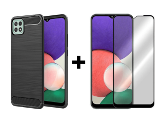 9D SKLO + PÚZDRO 2v1 pre Samsung Galaxy A22 5G - carbon čierne