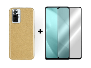 9D SKLO + PÚZDRO 2v1 pre Xiaomi Redmi Note 10 Pro Glitter zlaté