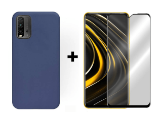 9D SKLO + PÚZDRO 2v1 pre Xiaomi Redmi 9T / Xiaomi Poco M3 silikonové modré