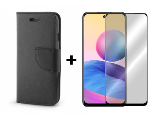 9D SKLO + PÚZDRO 2v1 pre Xiaomi Redmi Note 10 / 10s - Knižkové fancy čierne