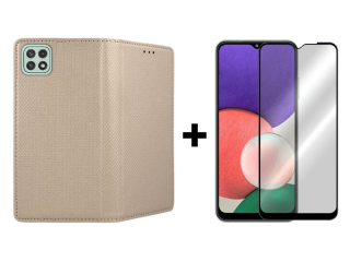 9D SKLO + PÚZDRO 2v1 pre Samsung Galaxy A22 5G - Smart Magnet zlaté
