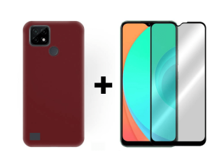 9D SKLO + PÚZDRO 2v1 pre Realme C21 bordové