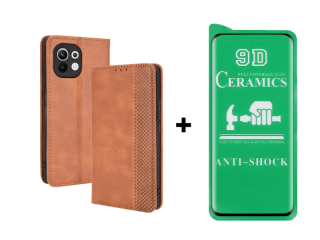 KERAMICKÁ FÓLIA + PUZDRO pre Xiaomi Mi 11 - Knižkové Retro hnedé