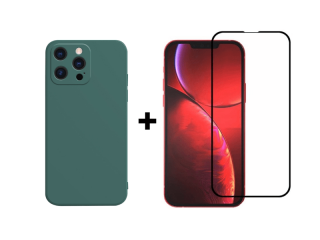 9D SKLO + KRYT 2v1 pre Apple iPhone 13 Pro - silikónové tmavo zelené