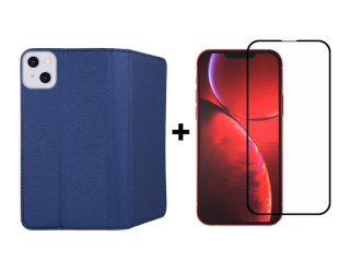 9D SKLO + PÚZDRO 2v1 pre Apple iPhone 13 Mini - Knižkové Smart Magnet modré