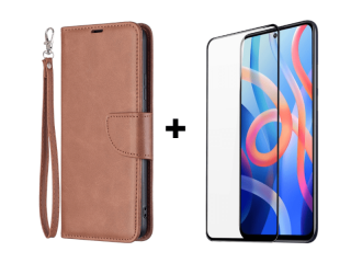 SKLO + PÚZDRO 2v1 pre Xiaomi Poco M4 Pro 5G - Solid hnedé