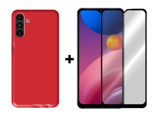 9D SKLO + PÚZDRO 2v1 pre Samsung Galaxy A13 5G / A04s - Silikónové červené