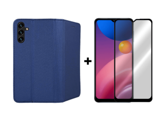 9D SKLO + PÚZDRO 2v1 pre Samsung Galaxy A13 5G / A04s - Knižkové MAGNET modré