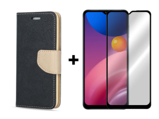 9D SKLO + PÚZDRO 2v1 pre Samsung Galaxy A13 4G - Knižkové Fancy čierno zlaté