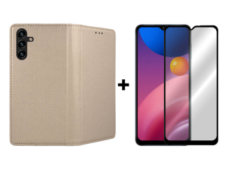 9D SKLO + PÚZDRO 2v1 pre Samsung Galaxy A13 4G - Knižkové Smart Magnet zlaté