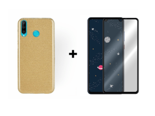 9D SKLO + PUZDRO 2v1 pre HUAWEI P30 Lite - glitter Zlaté