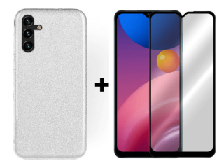 9D SKLO + PÚZDRO 2v1 pre Samsung Galaxy A13 4G  - Glitter strieborné