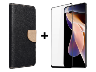 SKLO + PUZDRO 2v1 pre Xiaomi Redmi Note 11 Pro / Pro 5G - Fancy čierno zlaté