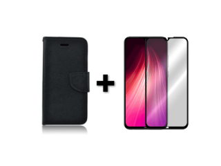9D SKLO + PÚZDRO 2v1 pre Xiaomi Redmi Note 8T Knižkové púzdro fancy čierne