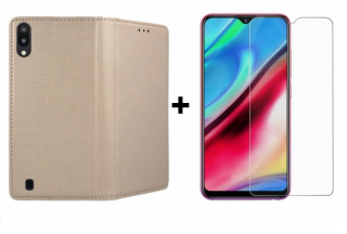 SKLO + PÚZDRO 2v1 pre SAMSUNG GALAXY M10 Knižkové zlaté
