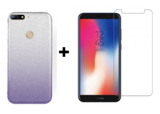 SKLO + PÚZDRO 2v1 pre HUAWEI Y7 (2018) Glitter fialové