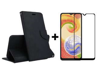 SKLO + PUZDRO 2v1 pre Samsung Galaxy A13 5G / A04s - Knižkové FANCY čierne