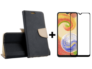 SKLO + PUZDRO 2v1 pre Samsung Galaxy A13 5G / A04s - Knižkové FANCY čierno zlaté