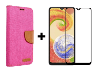 SKLO + PUZDRO 2v1 pre Samsung Galaxy A13 5G / A04s - Knižkové CANVAS ružové