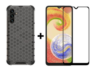 SKLO + PUZDRO 2v1 pre Samsung Galaxy A13 5G / A04s - Tvrdené Honeycomb čierne